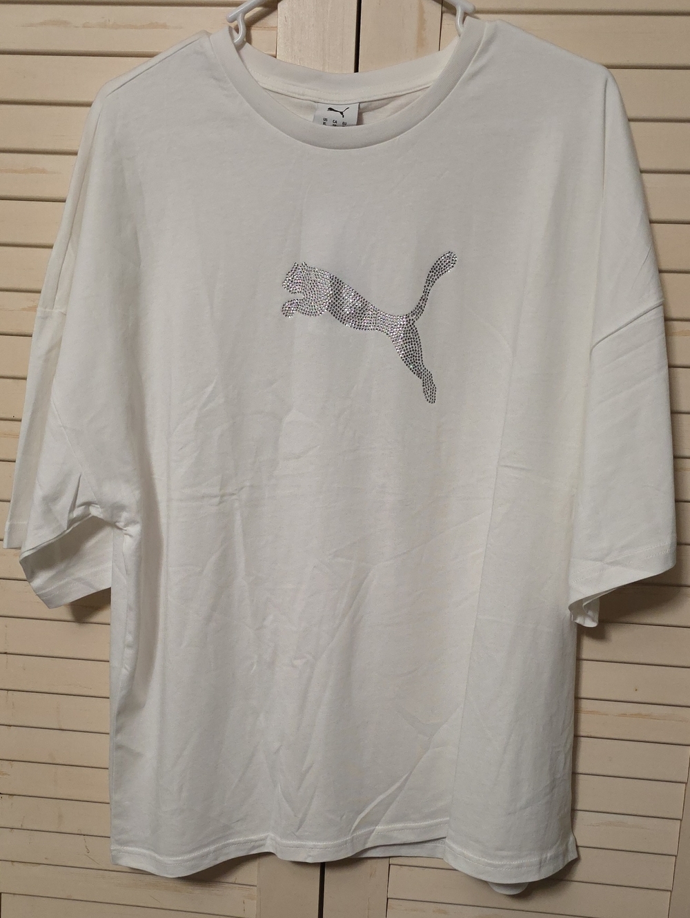 Puma White Short Sleeve Tee with Rhinestone Puma Motif